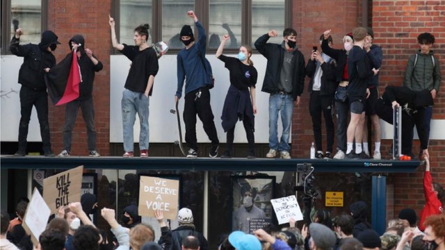 Bristol Protest: Protestors torch police vehicles