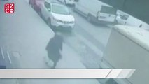 Ümraniye’de yolun karşısına geçmeye çalışan kadına otomobilin çarpma anı kamerada
