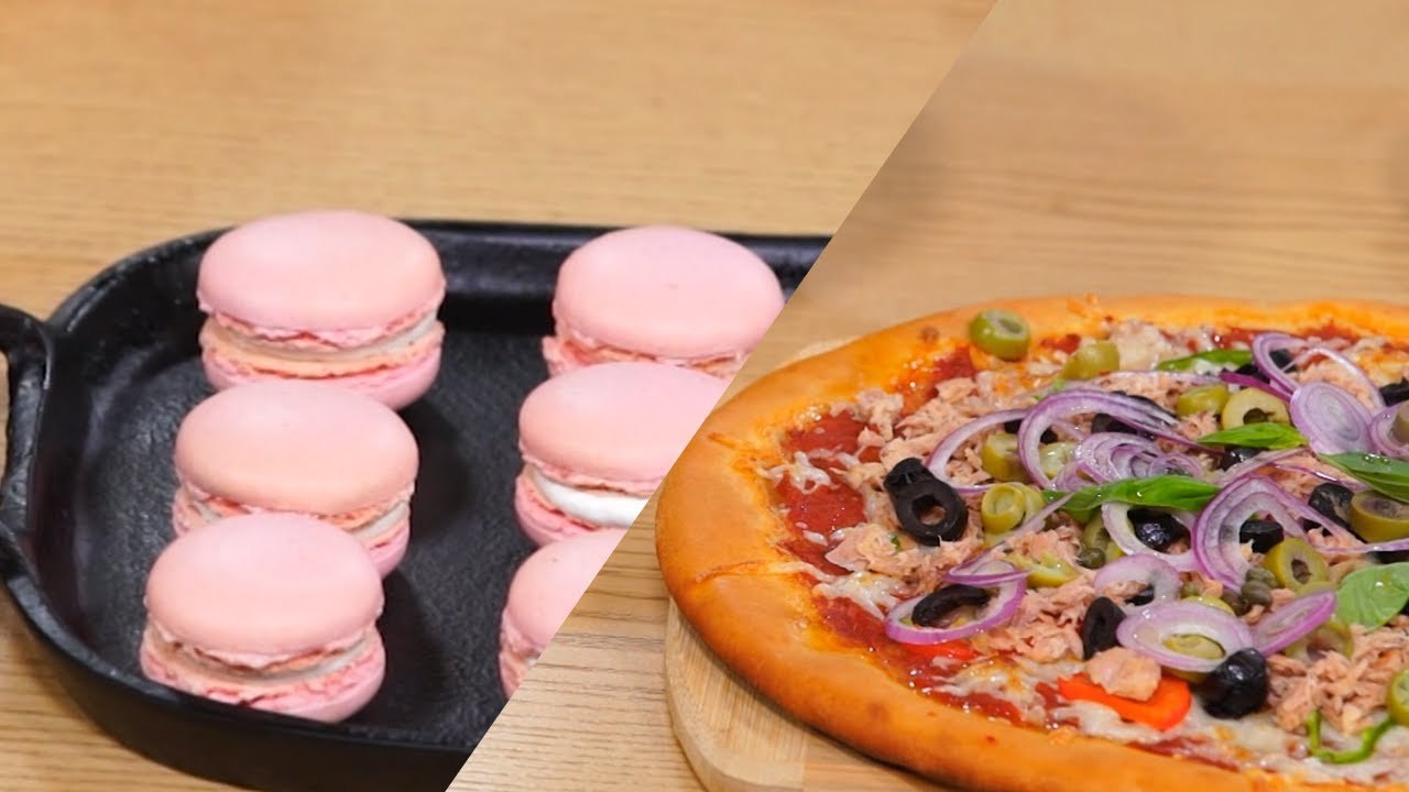 Macarons, Pizza au thon - Koujinet Elyoum m3a m...