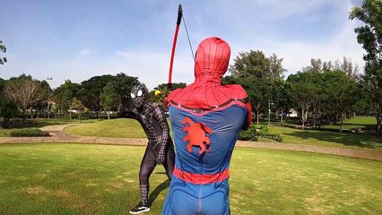 SPIDER-MAN vs VENOM in Real Life Archery Battle (Funny) - Spider-Man and Venom Shoot Bows