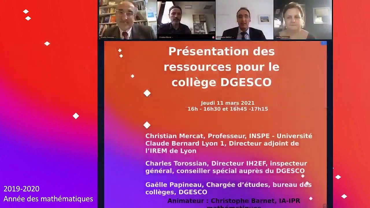 Présentation des ressources DGESCO en mathématiques pour le collège