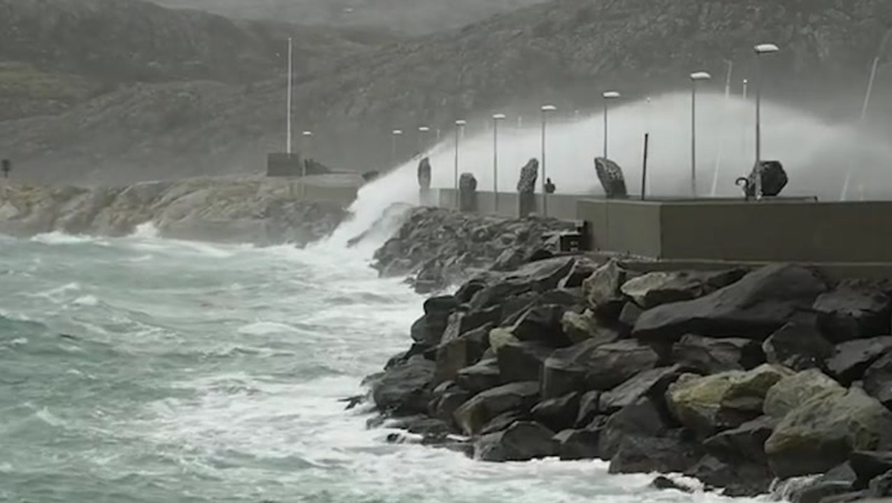 Strong winds bring waves ashore in Norway