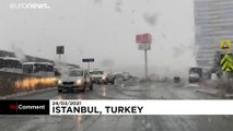شاهد: الثلوج تغطي أجزاء كبيرة من إسطنبول ومناطق أخرى من تركيا