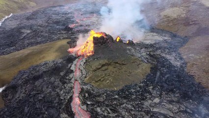 Lava Explodes From Volcano in Iceland