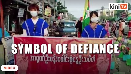 Yangon demonstrators hold spring flower protest