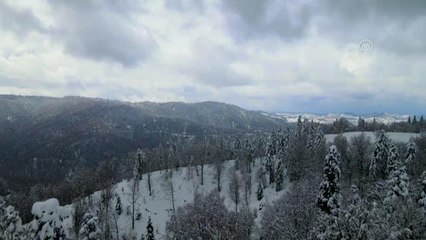 Beyaza bürünen Çam Dağı drone ile görüntülendi