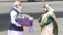 PM Modi arrives at National Parade Ground in Dhaka