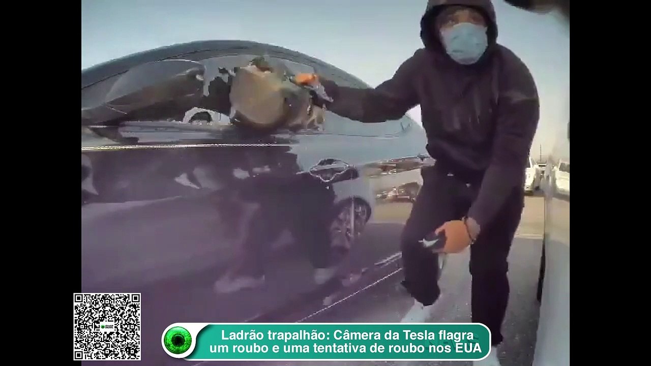 Ladrão trapalhão- Câmera da Tesla flagra um roubo e uma tentativa de roubo nos EUA
