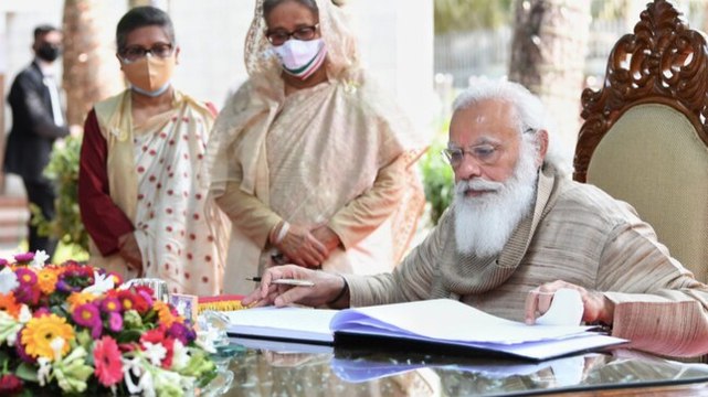 PM Modi visits mausoleum of Bangabandhu Sheikh Mujibur Rahman, pays tribute