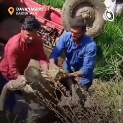 Driver Rescued By Locals After Tractor Accident In Davanagere
