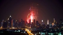 Amazing Fire Cracker Show At Burj Khalifa Aerial View 8k
