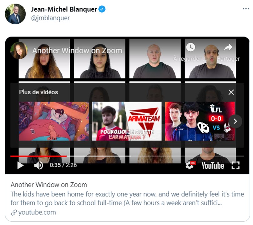 J.M Blanquer partage une parodie pour affirmer la fermeture des écoles