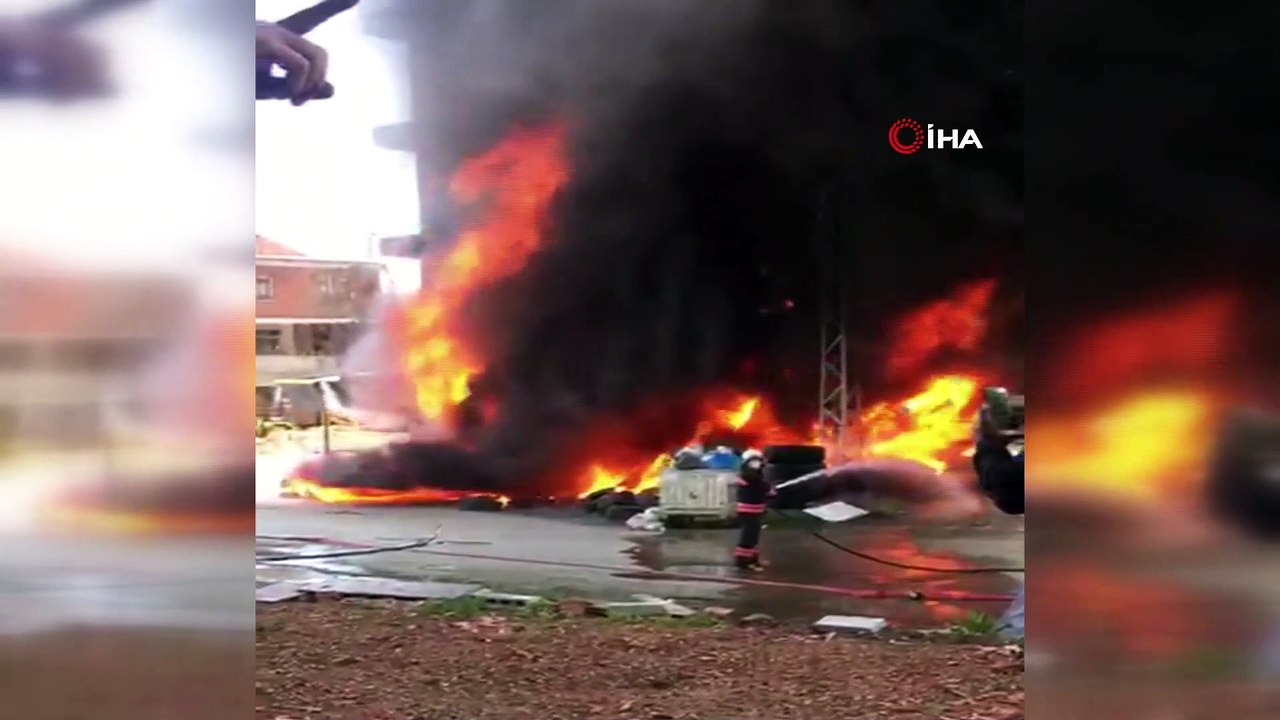 Lastik dükkanında korkutan yangın: Alevler metrelerce yükseğe çıktı