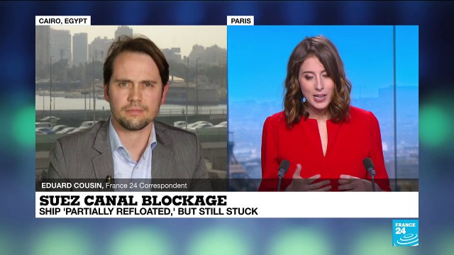 Hopes of reopening Suez Canal boosted by partial refloating of jammed ship