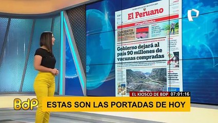 Pamela Acosta lee portadas del dia en el kiosko de BDP - 29032021