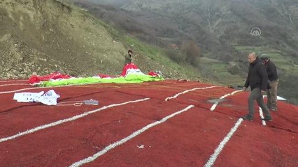 TEYAK üyeleri AA logolu pankartla gösteri uçuşu yaptı