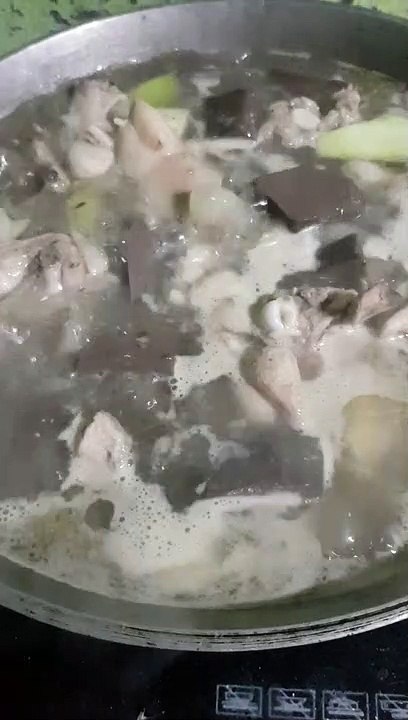 chicken tinola with cow blood..