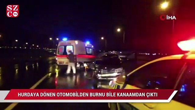 Hurdaya dönen araçtan burnu bile kanamadan çıktı