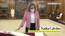 Calviño, Díaz y Belarra prometen su cargo ante el rey y sobre la Constitución tras la reestructuración del Gobierno