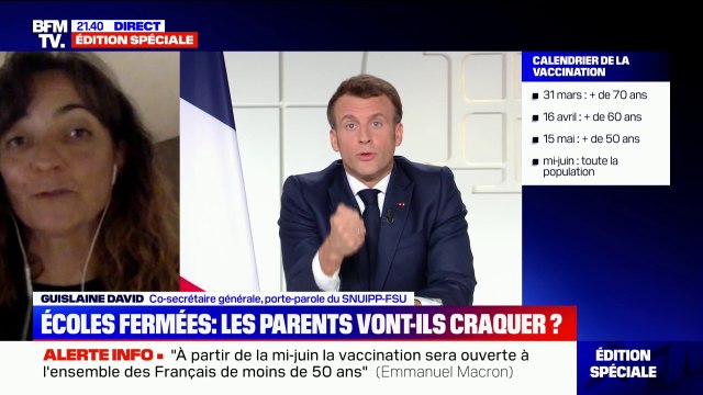 Guislaine David (SNUIPP-FSU): On pourrait peut-être utiliser ces trois semaines [de fermeture des écoles] pour commencer la vaccination des enseignants