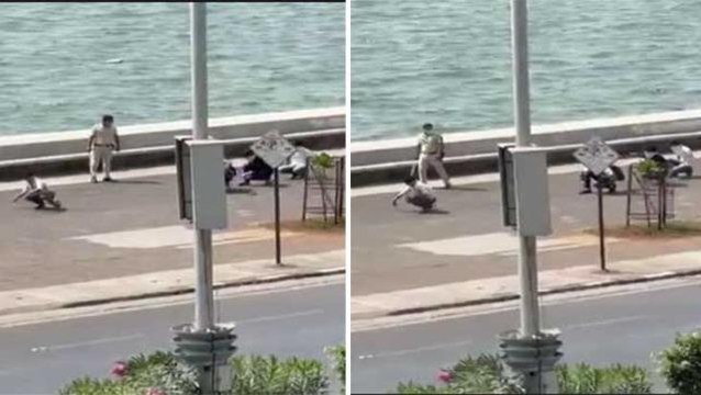 Polis memuru, maske takmayan kişilere ceza olarak ördek yürüyüşü yaptırdı