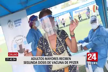 Download Video: Callao: adultos mayores reciben segunda dosis de vacunas Pfizer pese a feriado