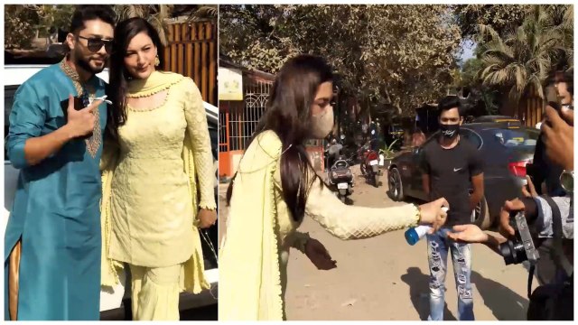 Gauahar Khan Gets Snapped With Husband Zaid Darbar; Offers Sanitisers To Paparazzis