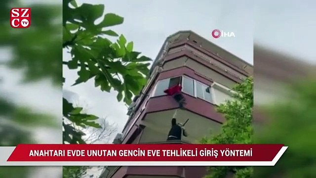 Anahtarı içeride unutan gencin tehlikeli eve giriş yöntemi