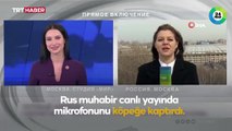 Rus muhabir canlı yayında mikrofonunu köpeğe kaptırdı