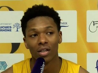 Allan Dokossi après la victoire de Fos Provence Basket contre Evreux