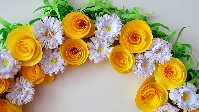 Paper Flower Wall Hanging. Newspaper Craft. Diy Hanging Flower - Wall Decoration Ideas 247