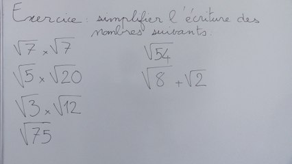 Simplifier l'écriture avec la racine carrée - 2nde
