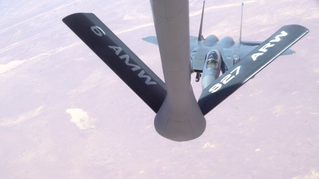 U.S. Air Force • KC-135 Stratotanker • Refuels F-15E Strike Eagles • Qatar
