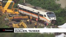 Salvage teams tow derailed Taiwan train after deadly accident