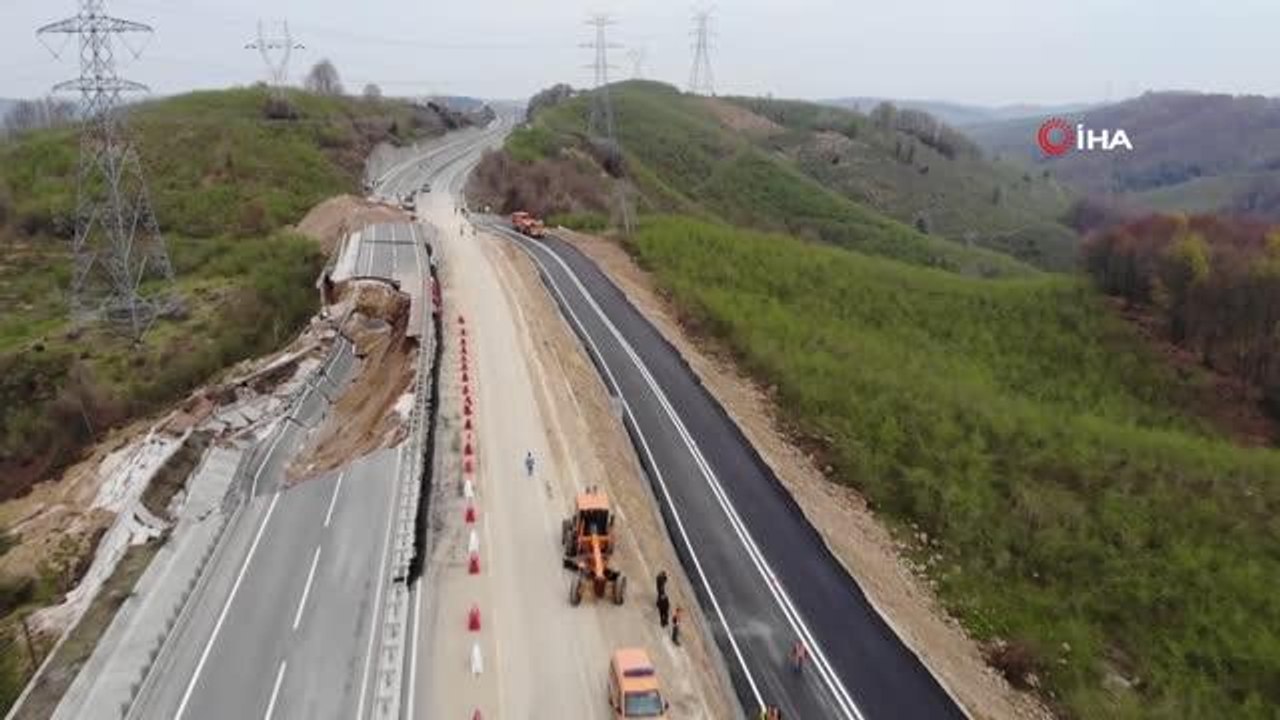 Heyelan olan yoldaki çalışmalar devam ediyor