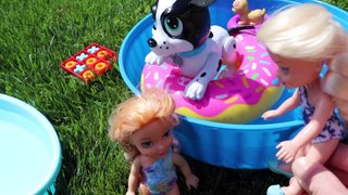 At the Pool ! Barbie gets sunburn Elsa and Anna Toddlers