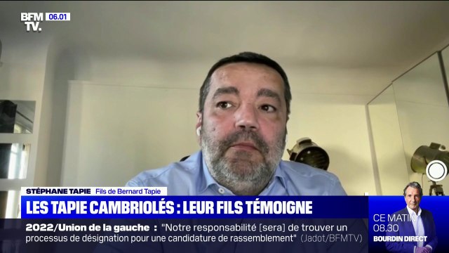 Le fils de Bernard Tapie témoigne sur BFMTV après le cambriolage chez son père