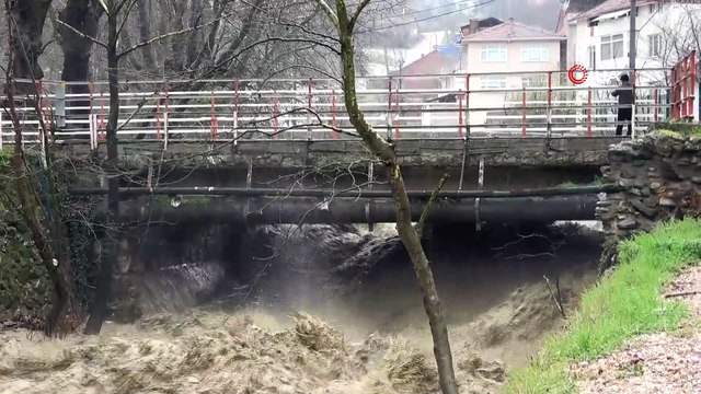 Vatandaşlar taşma noktasına gelen dereyi endişeyle izledi