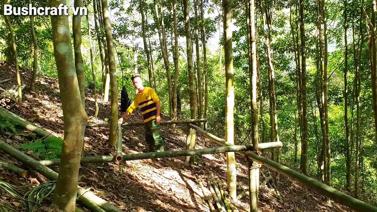5 Days Building Bamboo House - Bushcraft Survival Shelter