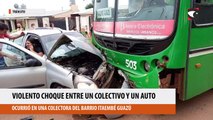 Violento choque entre un colectivo y un auto