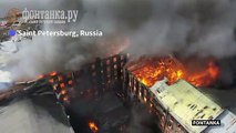 Aerial shots of massive fire at historic Saint Petersburg building