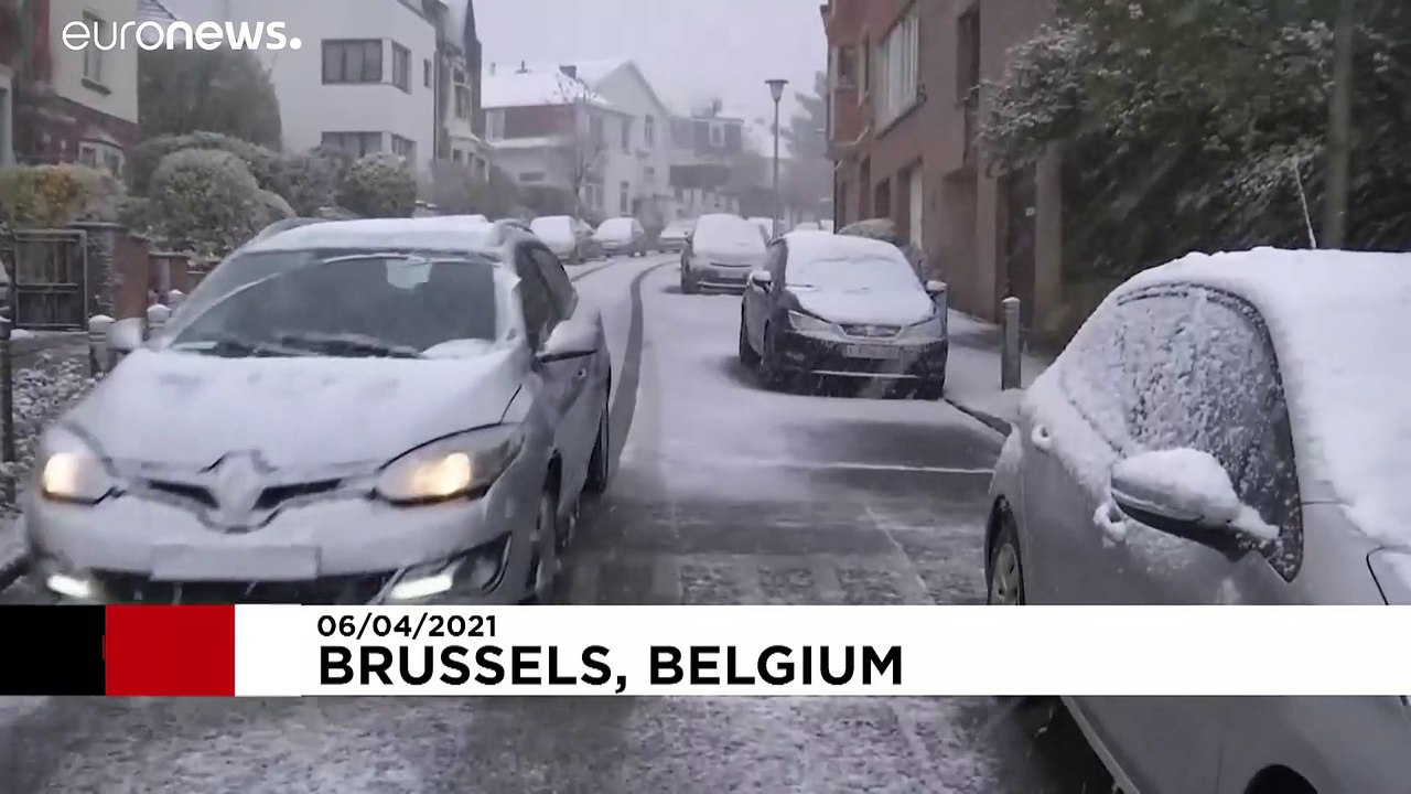 Seltener Schnee in Brüssel am 6. April