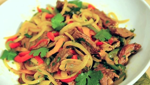 Wok d'agneau aux poivrons