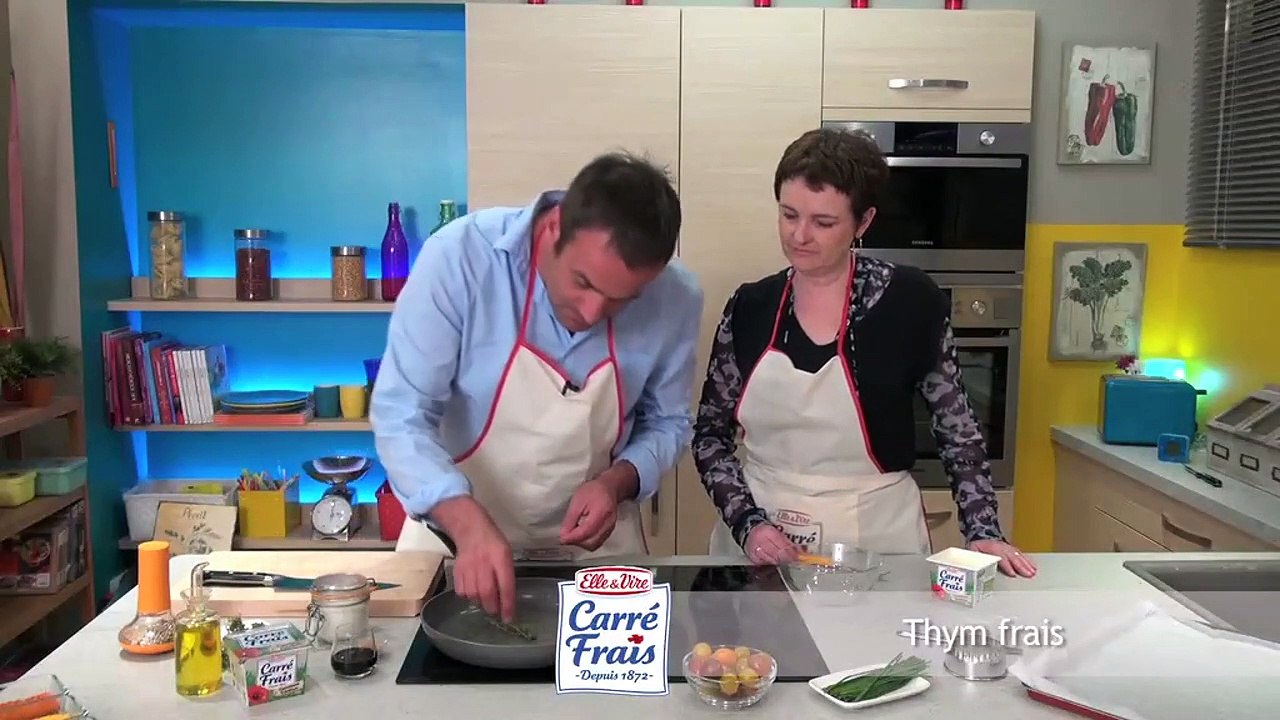 Tartelettes fines, Carré Frais aux herbes fraîches et tomates cerise confites au thym