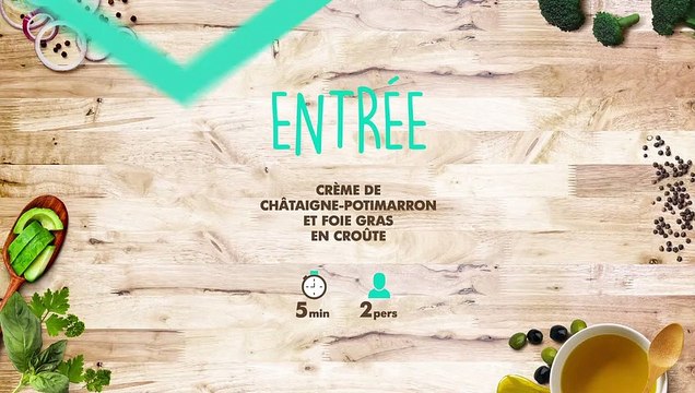 Crème de châtaigne-potimarron et foie gras en croûte