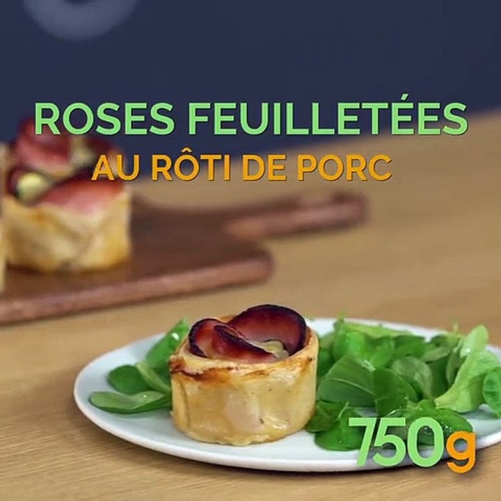 Duo de roses feuilletées au rôti de porc Madrange au fromage et aux courgettes