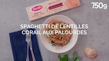 Spaghetti de lentilles corail aux coques ou palourdes et à l'ail