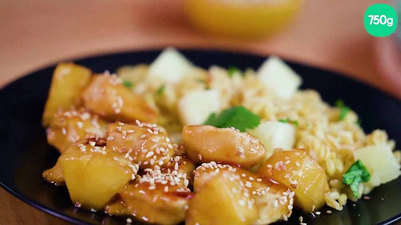 Poulet à l'aigre douce, blé à l'ananas