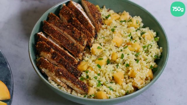 Salade de boulgour au poulet, Kaki Ribera del Xuquer AOP et aux herbes