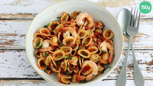 Orecchiette aux crevettes et sauce tomate